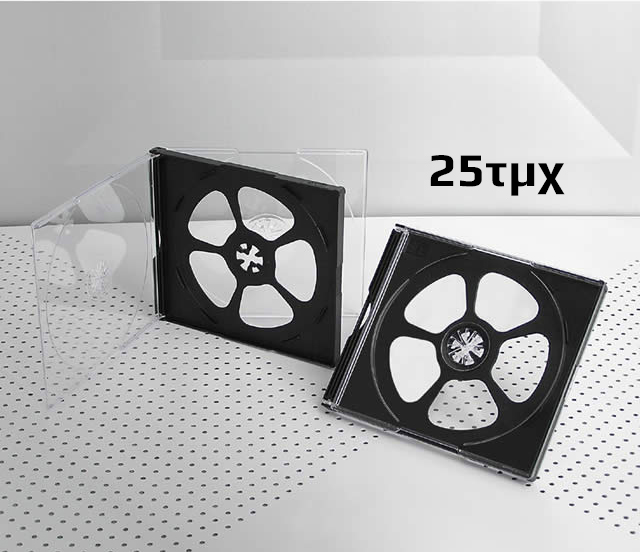 Πλαστική θήκη για 4 CD/DVD σε διάφανο/μαύρο χρώμα