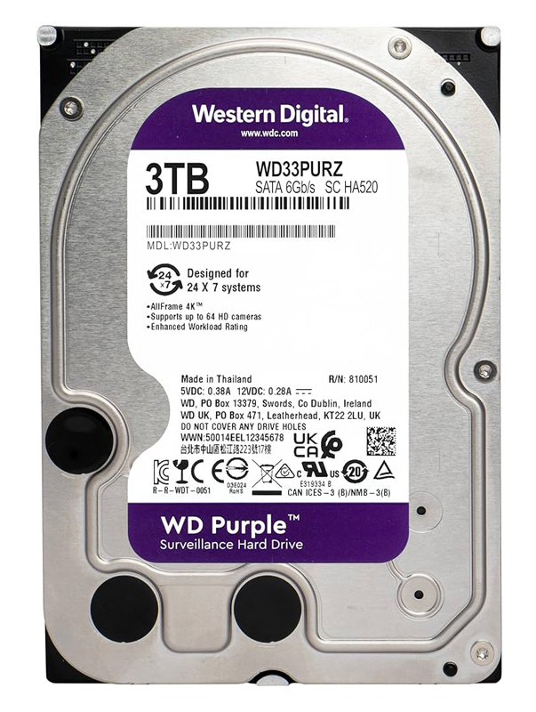 WD σκληρός δίσκος 3.5" Purple Surveillance 3TB